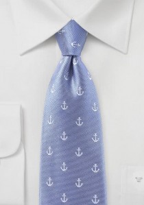 Kinder-Krawatte schmal geformt Anker-Muster himmelblau