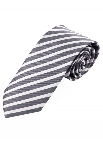 Schmale Krawatte Blockstreifen weiß silber - 