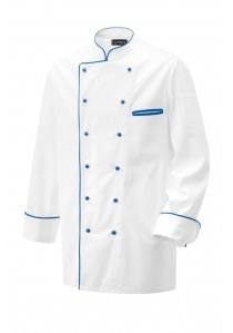  - Weiße Kochjacke mit Paspel in Royal Blue