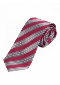 Schmale Krawatte edles Streifen-Dekor rot silber