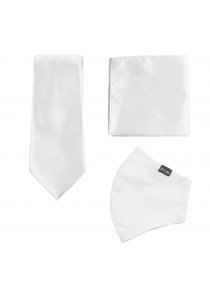 Set: Gesichtsmaske, Krawatte und Einstecktuch in weiß