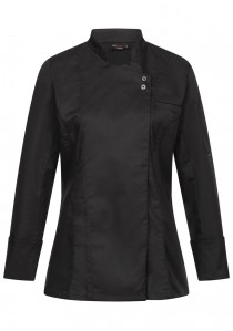 Schwarze Damen Kochjacke mit Druckknöpfen