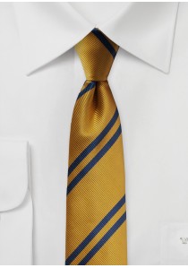  - Krawatte  gold-hell marineblau Streifenmuster
