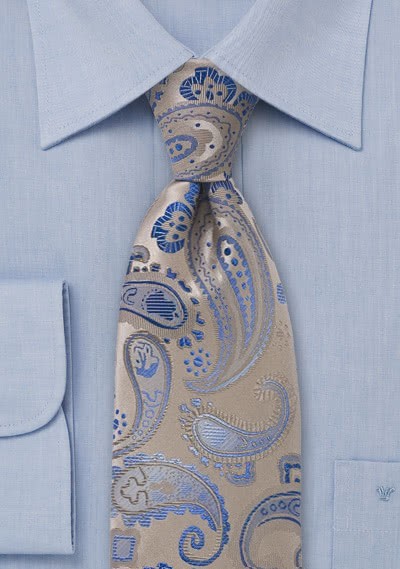 Clip-Krawatte Paisleys beige himmelblau - 