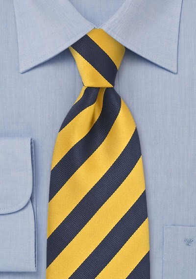 Krawatte Clip gelb dunkelblau Streifenmuster - 