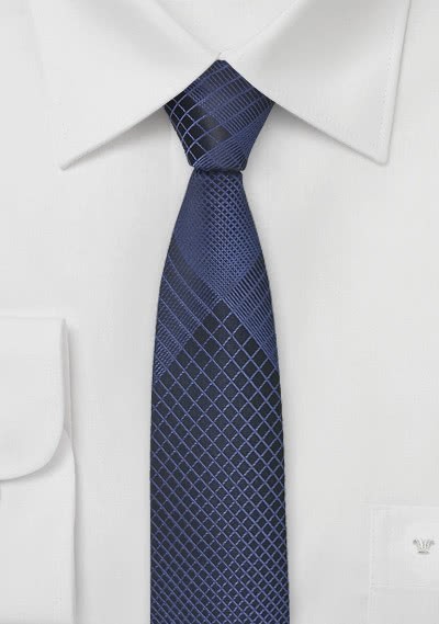 Krawatte schmal geformt Gitter-Struktur blau - 