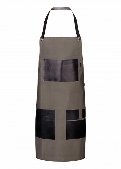 Segeltuch Latzschürze mit Ledertaschen - Dark Green