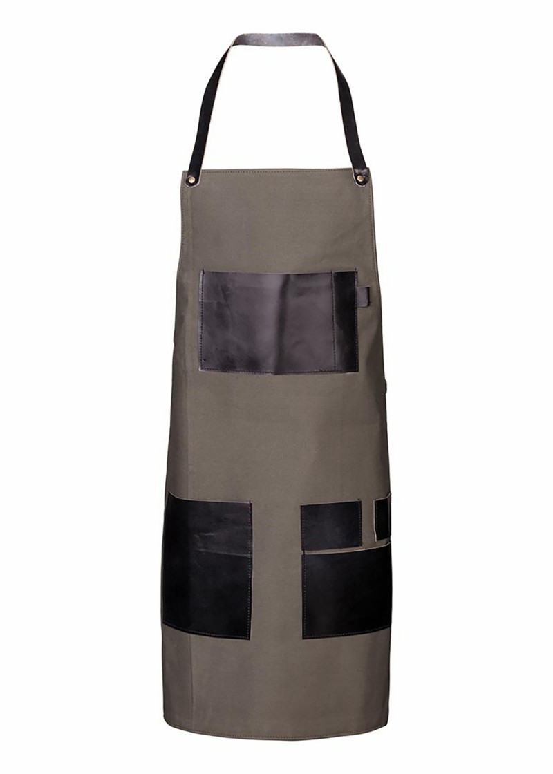 Segeltuch Latzschürze mit Ledertaschen - Dark