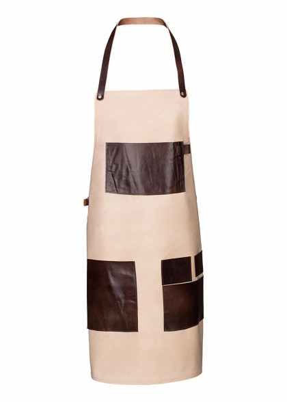 Segeltuch Latzschürze mit Ledertaschen - Sand