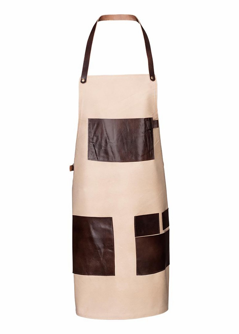 Segeltuch Latzschürze mit Ledertaschen - Sand