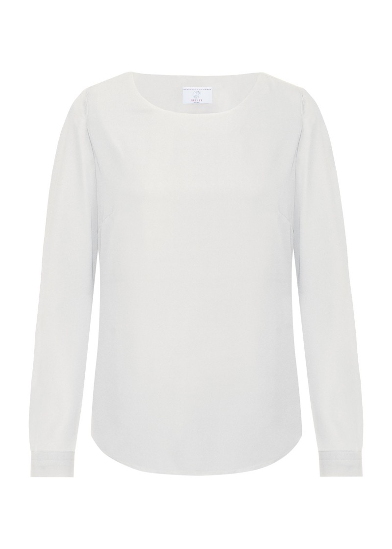 Chiffon-Bluse mit Rundhalsausschnitt in weiß