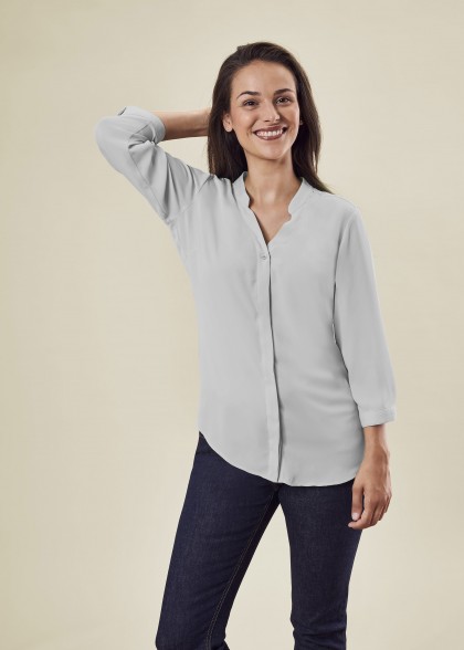 silbergraue Damen-Bluse Chiffon Regular Fit Greiff Modelbild