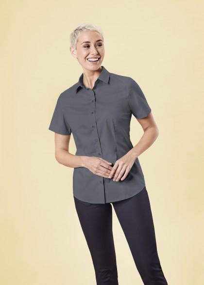 dunkelgraue Damen Stretchbluse Greiff Modelbild