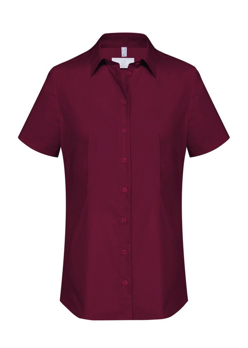 Stretch-Bluse in Bordeaux / Kurzarm