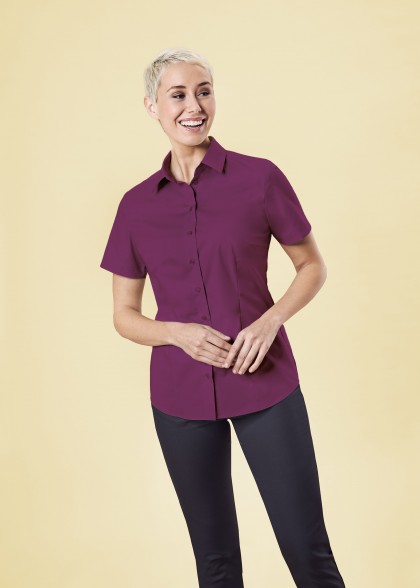 brombeerfarbene Stretchbluse Damen Greiff Model