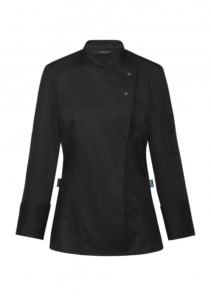 schwarze Kochjacke Langarm für Damen Greiff vorne