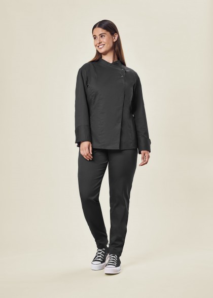 Damen-Kochjacke Langarm in Schwarz von Greiff Modelbild komplett