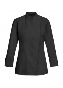 Damen-Kochjacke in Lang mit Druckknöpfen (Schwarz)