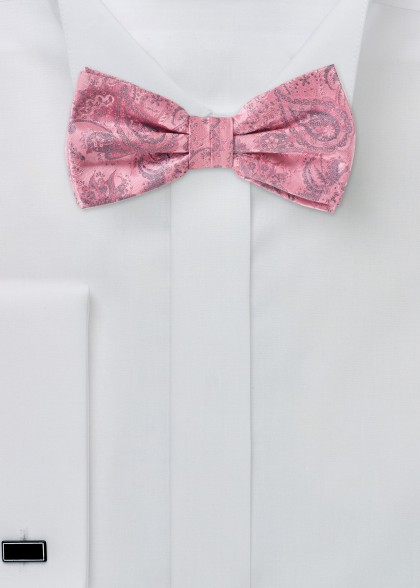 Fliege aus Mikrofaser mit schimmerndem Paisleymuster in Rosa mit grauen Elementen