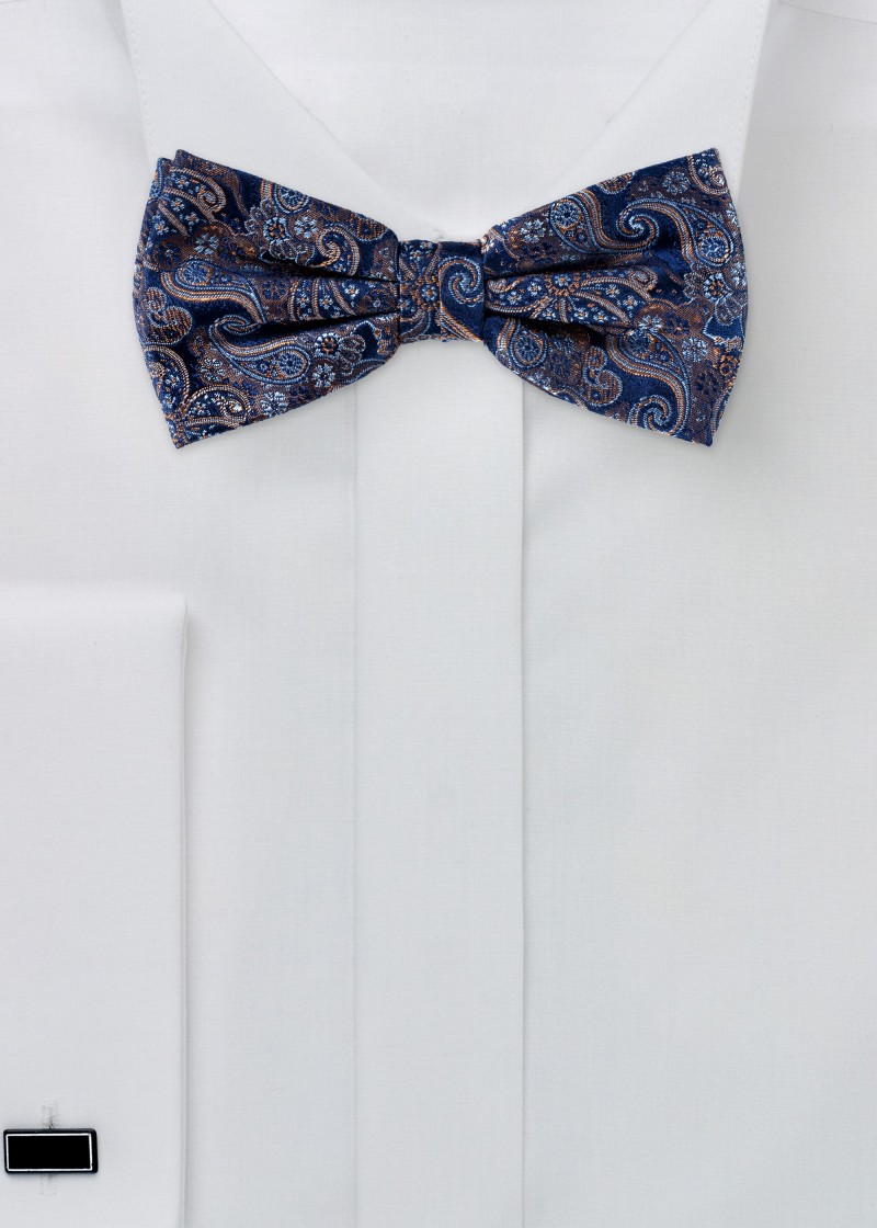Dunkelblaue Seiden-Fliege mit Paisleymuster