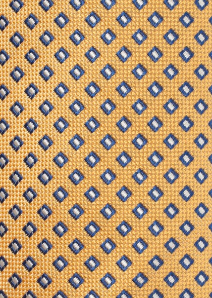 Fliege in Gelb mit Muster in Blau und Weiß Detail