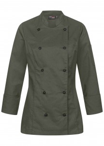 Damen Kochjacke mit Kugelknöpfen Moss Green vorne
