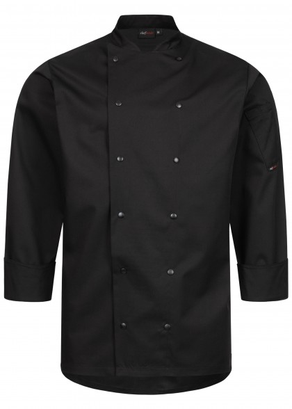 Schwarze Unisex Kochjacke mit Druckknöpfen
