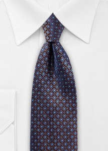Dunkelblaue Seidenkrawatte mit Foulardmuster