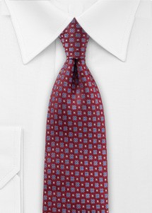 Krawatte in Rot mit blauem Allover-Blumenmotiv