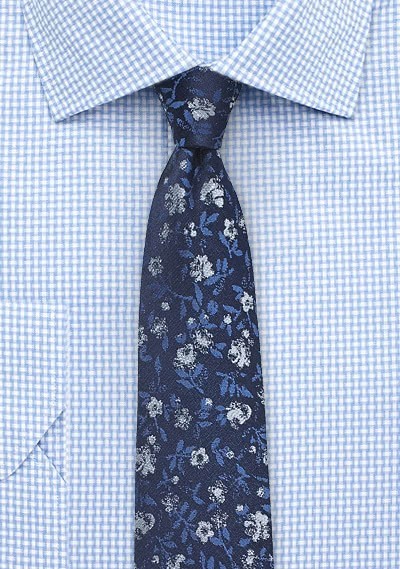 Krawatte schmal geformt navy Blumen - 