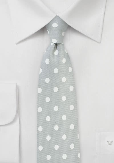 Krawatte grob gepunktet silber weiß - 