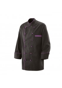  - Schwarze Kochjacke mit purple Paspel