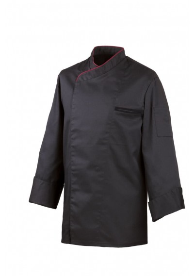 Schwarze Kochjacke lang Arm & roter Paspelierung - Schwarze Kochjacke lang Arm & roter Paspelierung -