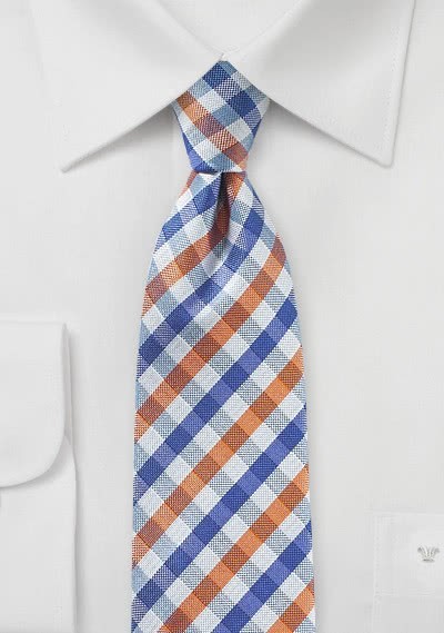 Krawatte Vichy-Karo blau orange - 