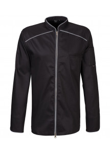 Schwarze Kochjacke mit Paspel in Silbergrau