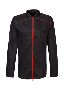 Schwarze Kochjacke mit Paspel in Rot